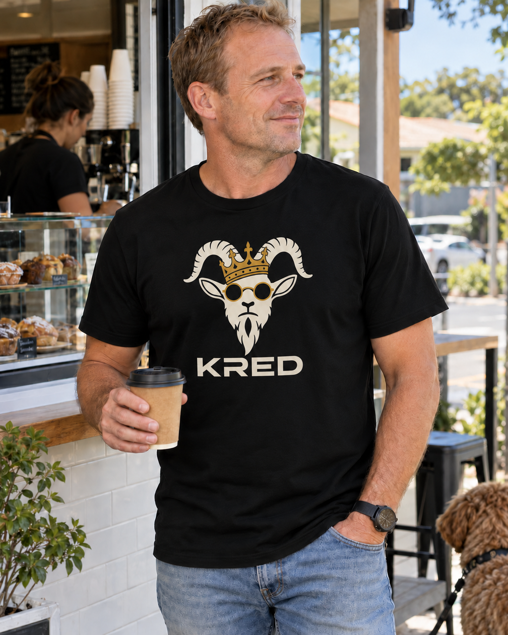 KRED mascot men's Black front print KRED model with large wordmark