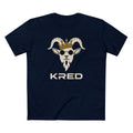 KRED mascot men's Navy printed front supplier mockup with large KRED wordmark