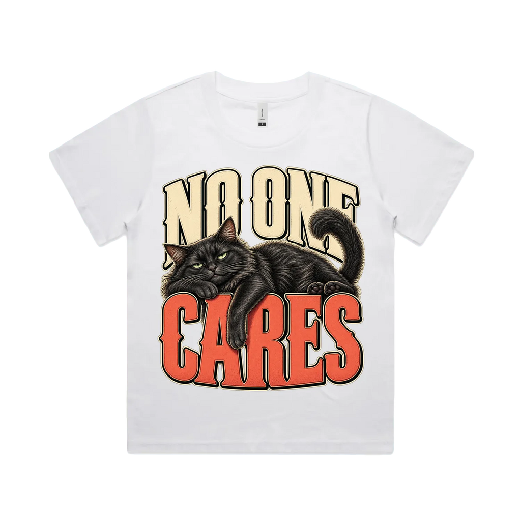 Bar Front Graphics No One Cares — Front Print — Women's Martina Crew Tee – KRED Threads