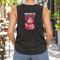 Running on Spite — Black Stone stonewash tank on model — back graphic; front plain.